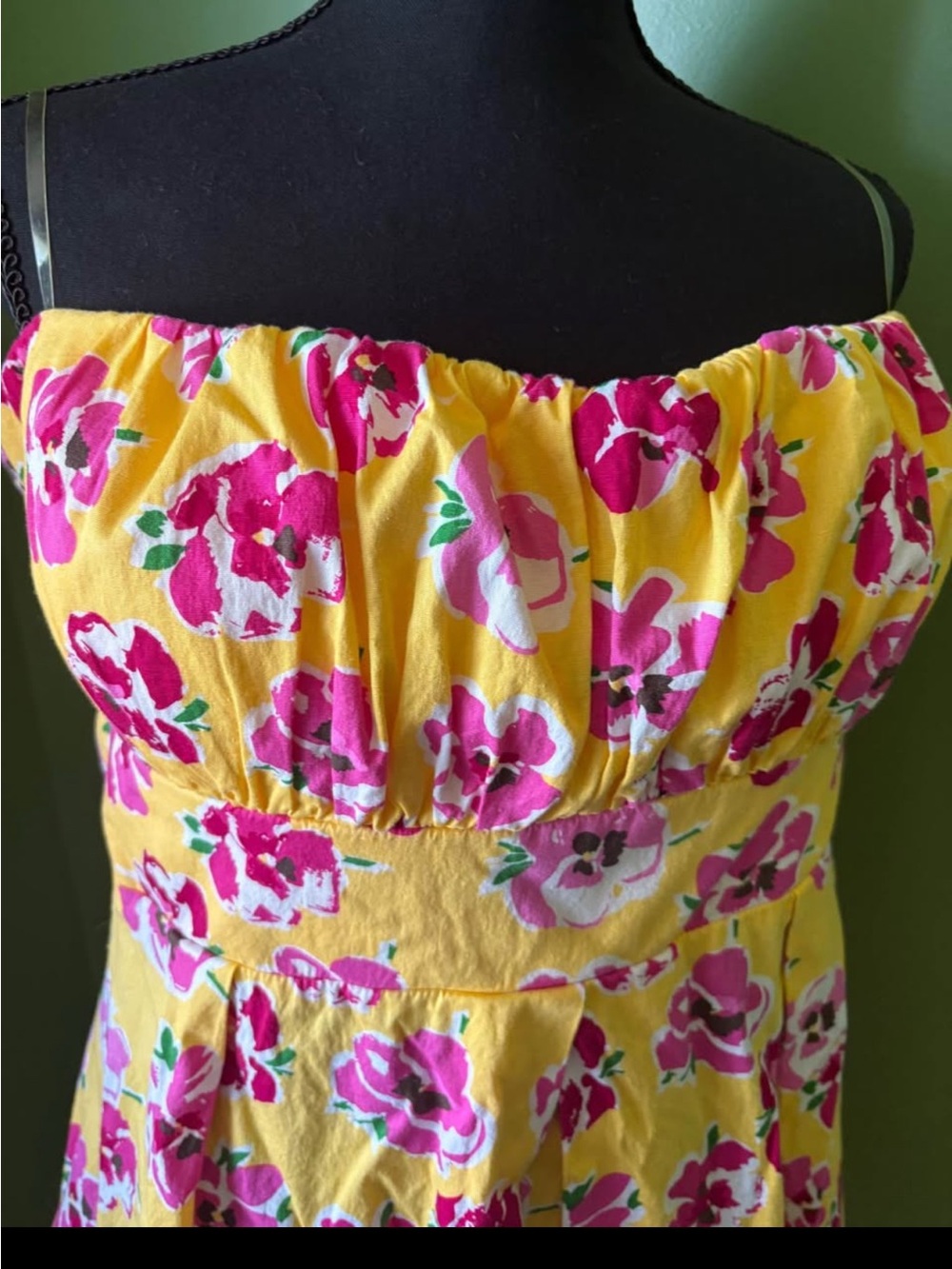 Yellow Floral Strapless Sundress with Pink Flowers